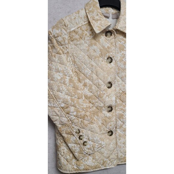 Chicos Womens Size 8/10 Beige Lace Print Quilted Button Up Barn Jacket G… - Picture 8 of 9